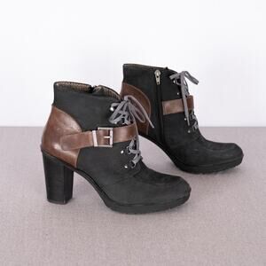 Nicole Women's Sylvie Leather Ankle Boot Size 11M Buckle Lace-Up Zip Grunge Goth